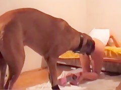 Skinny chick with a greatdane